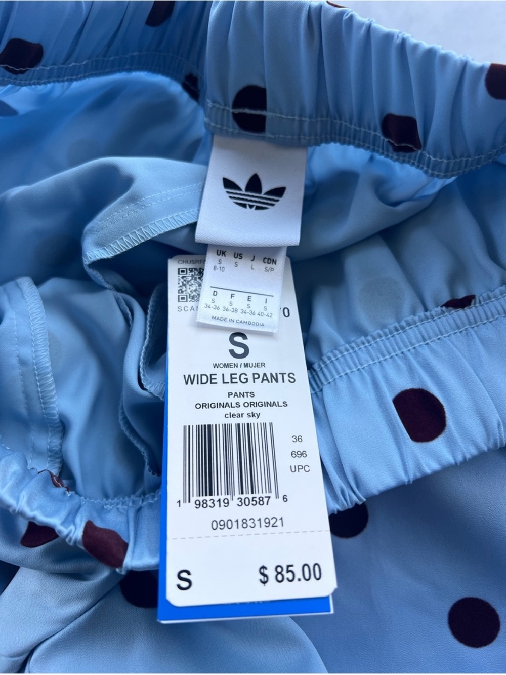 NWT Adidas Satin Polka Dots Wide Leg Pants in Clear Sky Size Small - Picture 13 of 16